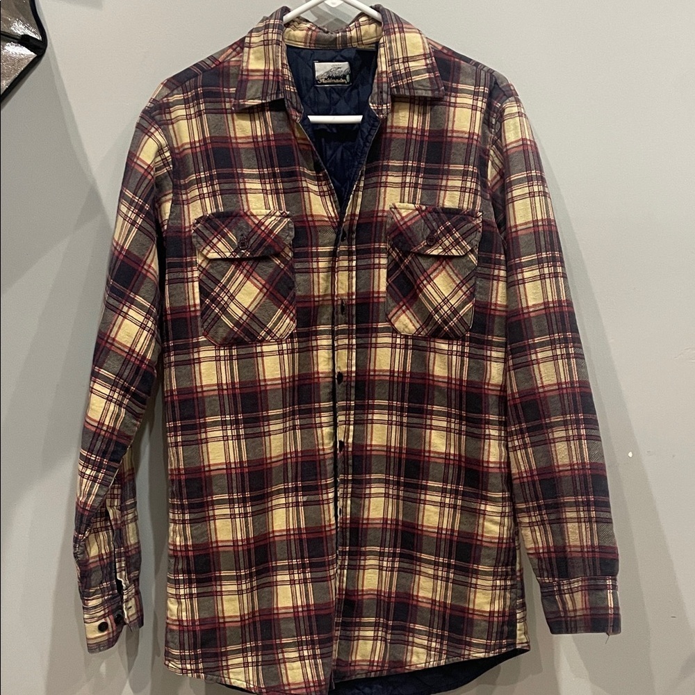 Plaid Flannel Shirt men’s medium quilted lining blue and cream colors